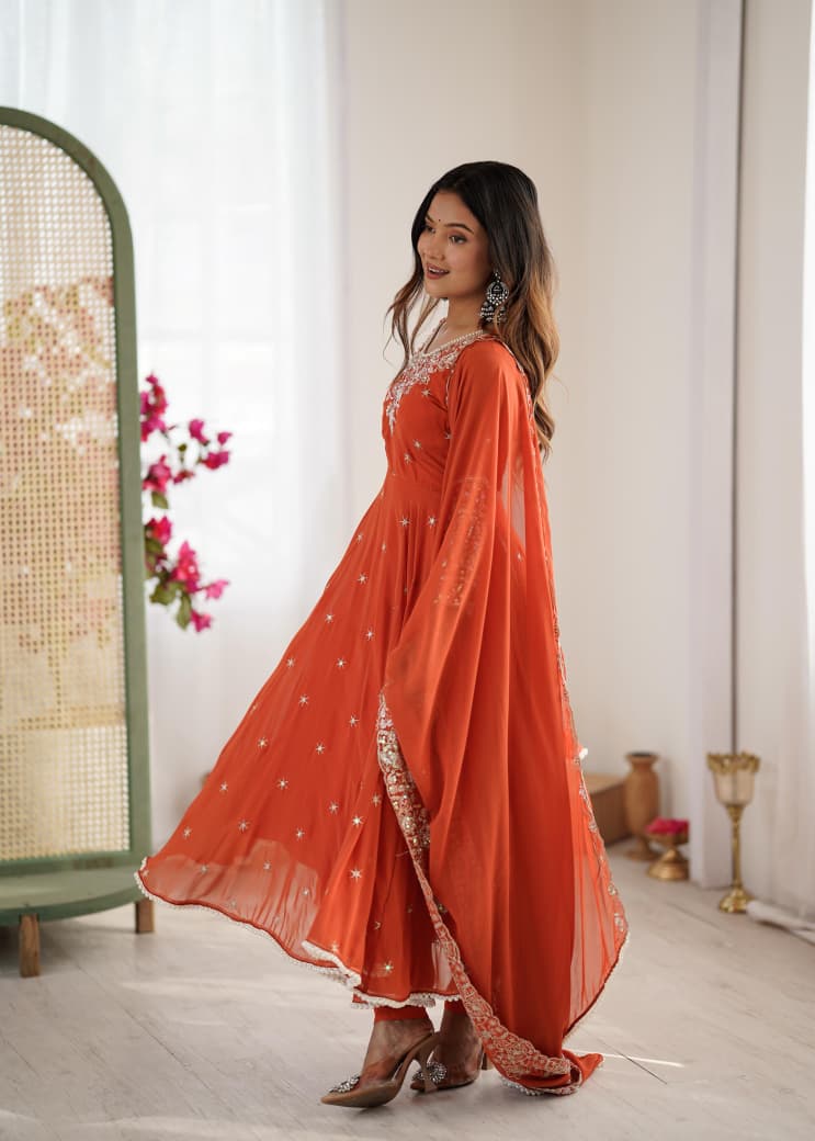 Kurti | Elegant Embroidered Rembo Sequence Designer Anarkali Three Piece Set