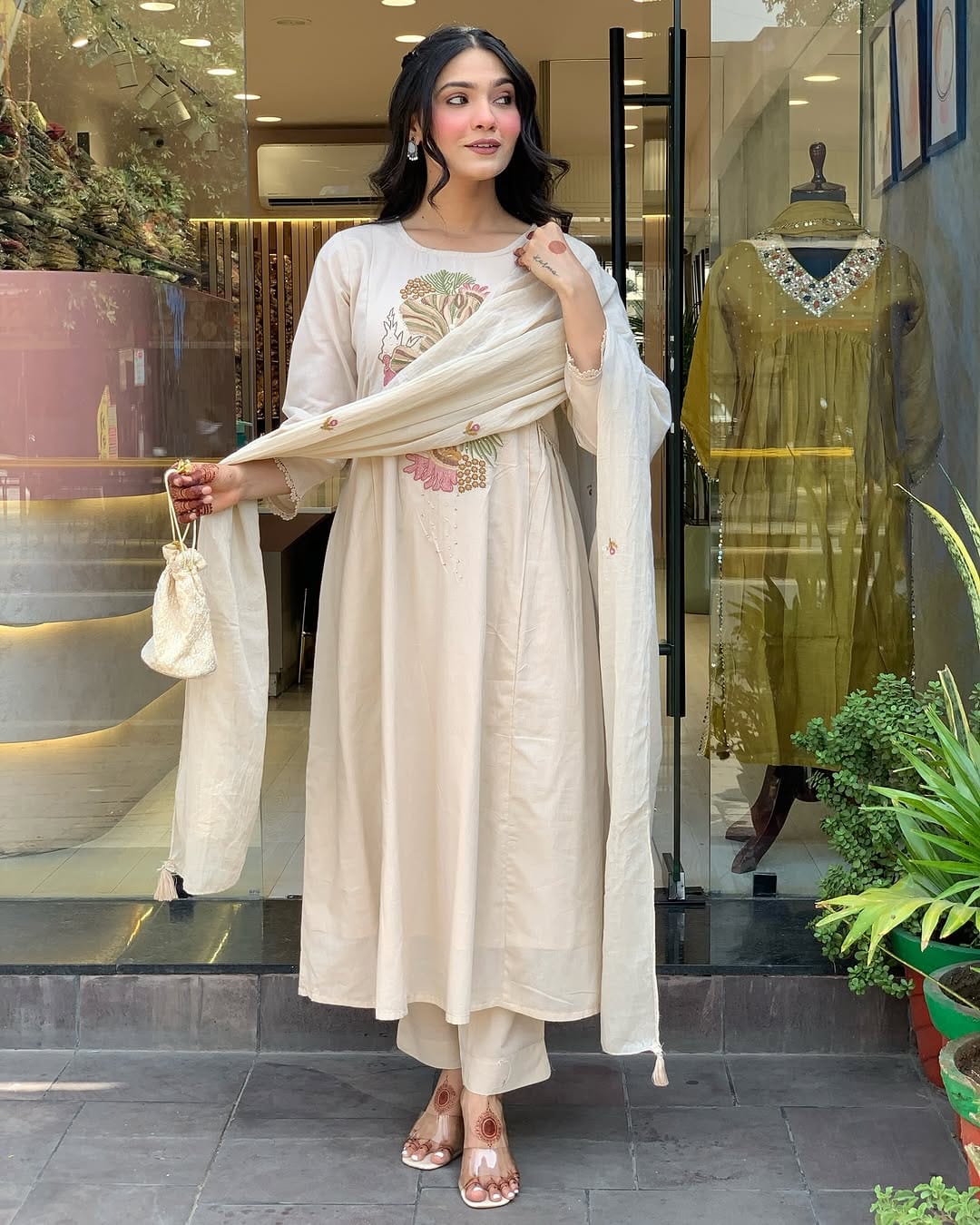 PURE VISCOSE REYON SLUB WITH SEQUENCE EMBROIDERY WORK | Kurti