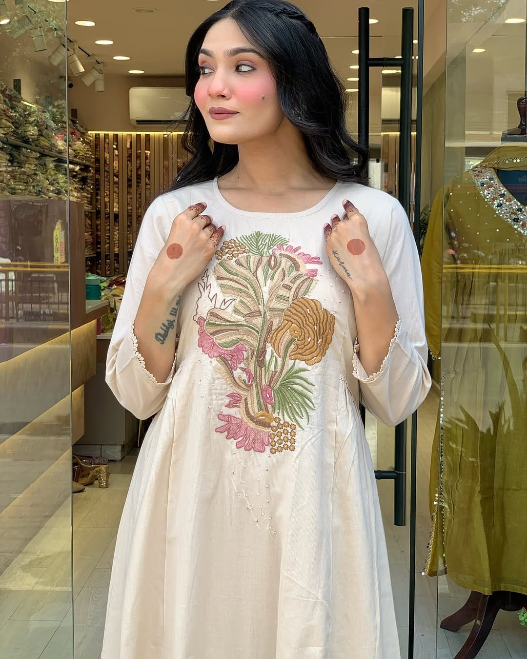 PURE VISCOSE REYON SLUB WITH SEQUENCE EMBROIDERY WORK | Kurti
